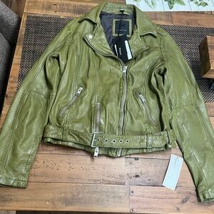 Mauritius regular fit med wild 2rf olive oil real leather jacket